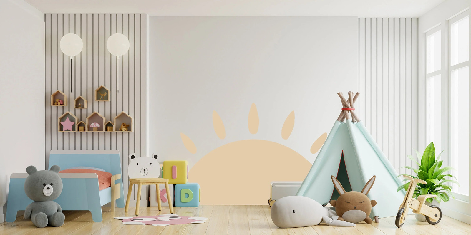 Boho Sun Wall Decal – Half Shape Sunshine Large Sticker Decor For Nursery Kids