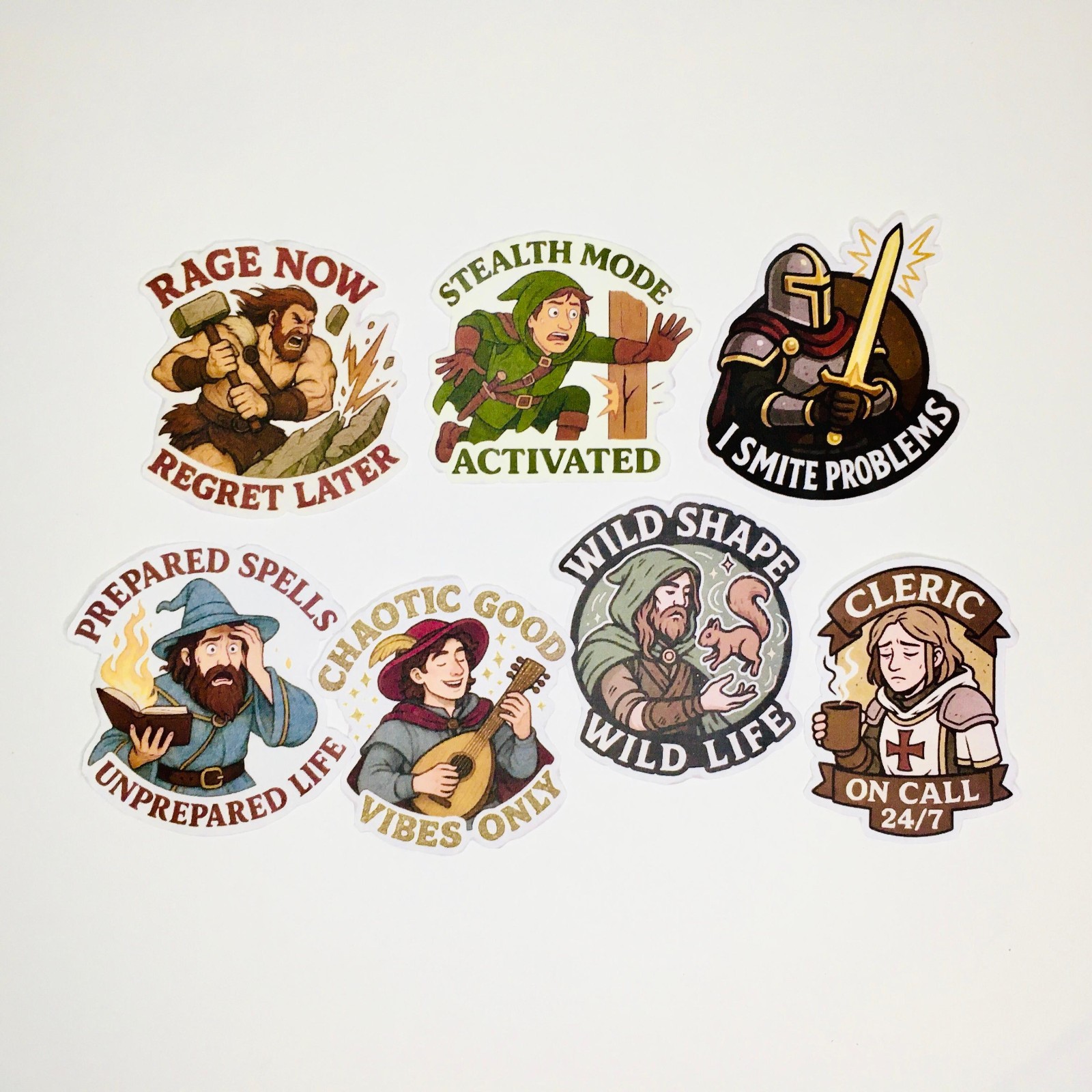 Tabletop RPG Class Sticker Bundle – 7 Funny Character Stickers