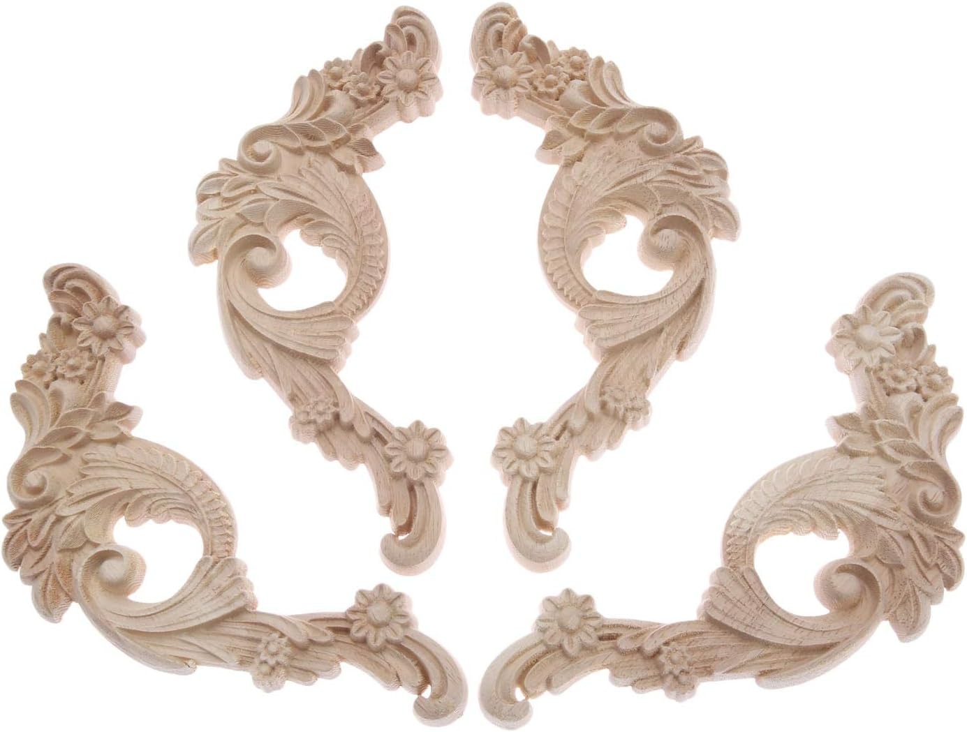 Wood Carved Appliques Wooden Onlays, 2 Pairs 2 Pairs(4Pcs), C: 20×8.5cm