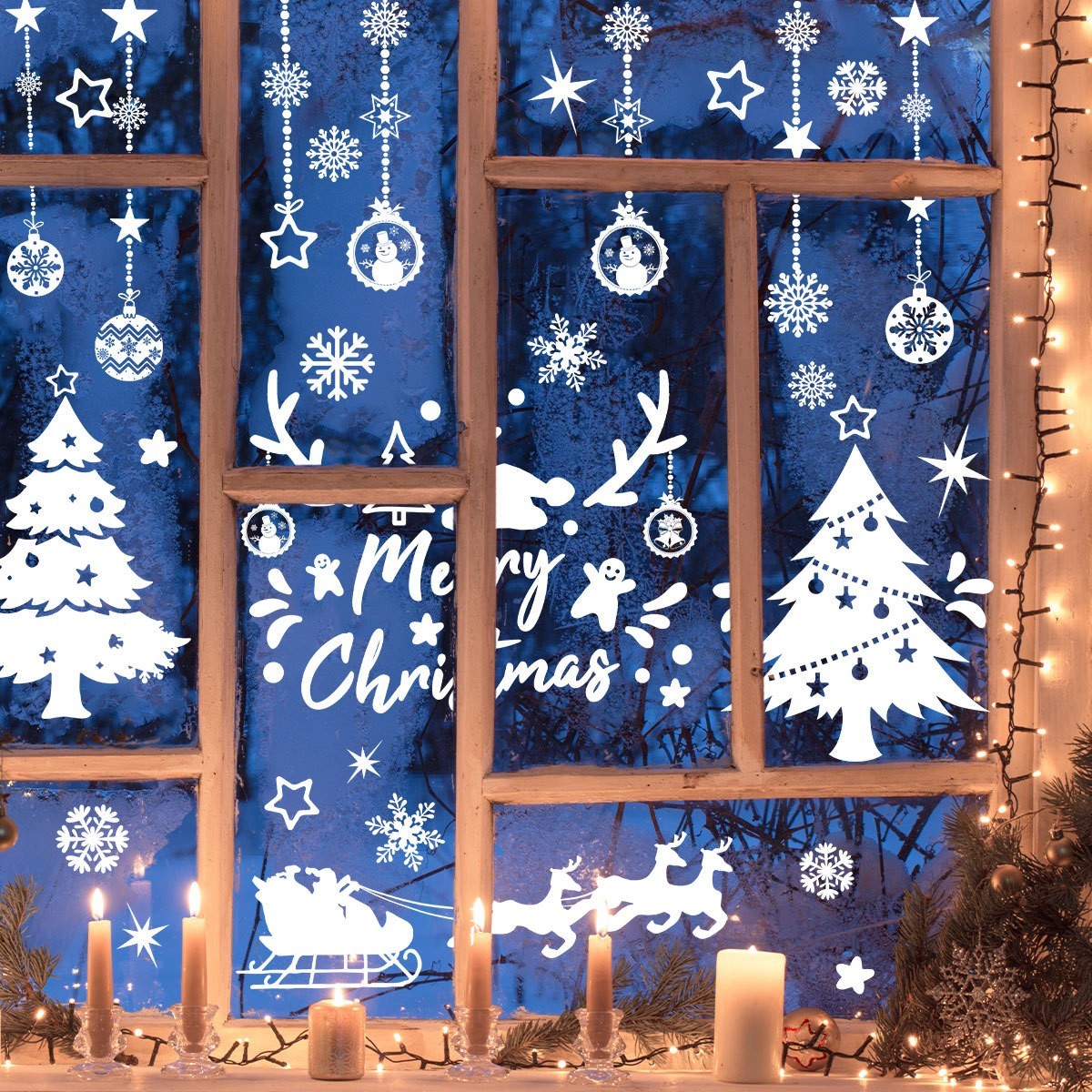 Reusable Holiday Window Clings 4PCS Snowflake Reindeer Tree 7.87×11.81in PVC