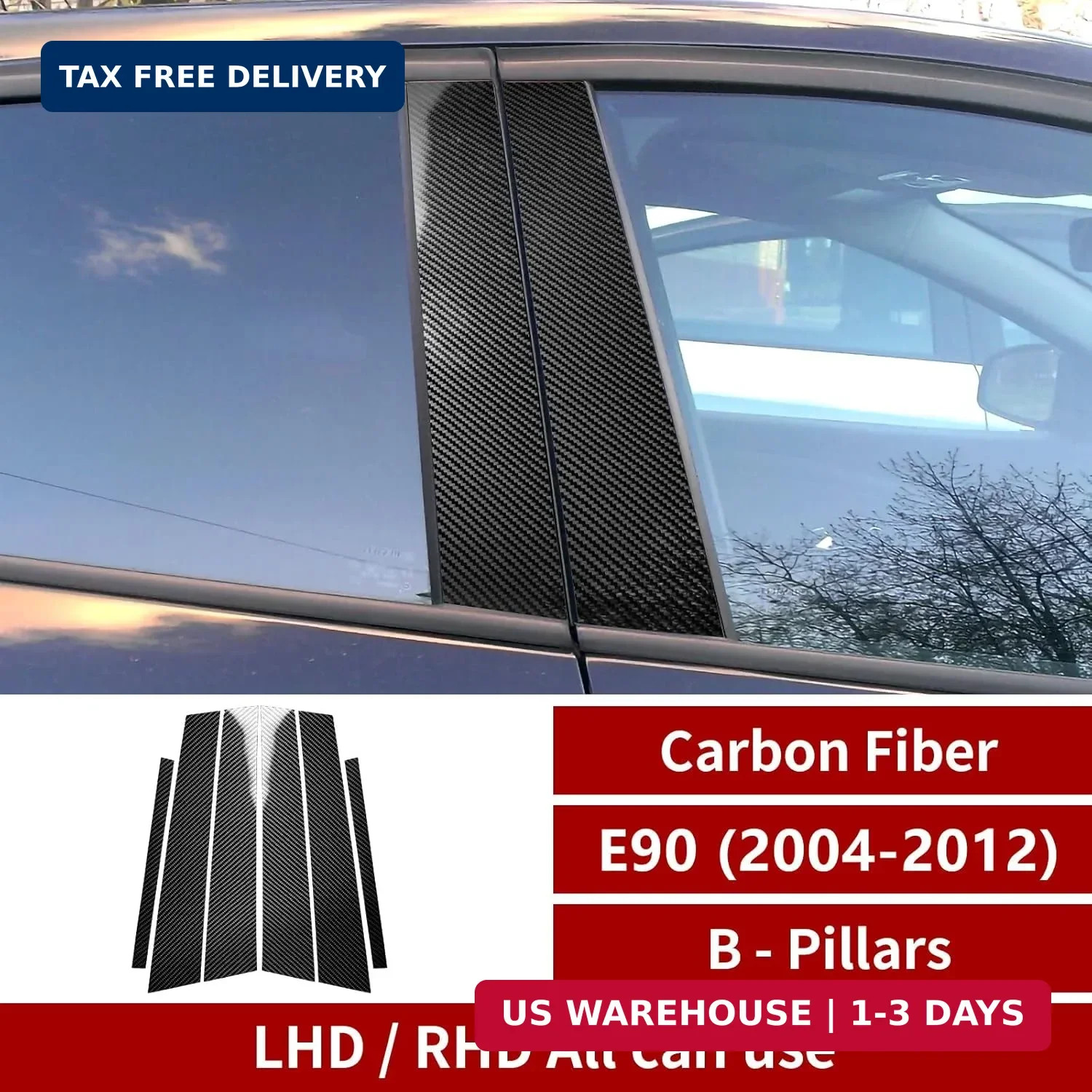 6PCS Car Window B C Pillars Stickers Decal Carbon Fiber Trim Compatible with BMW