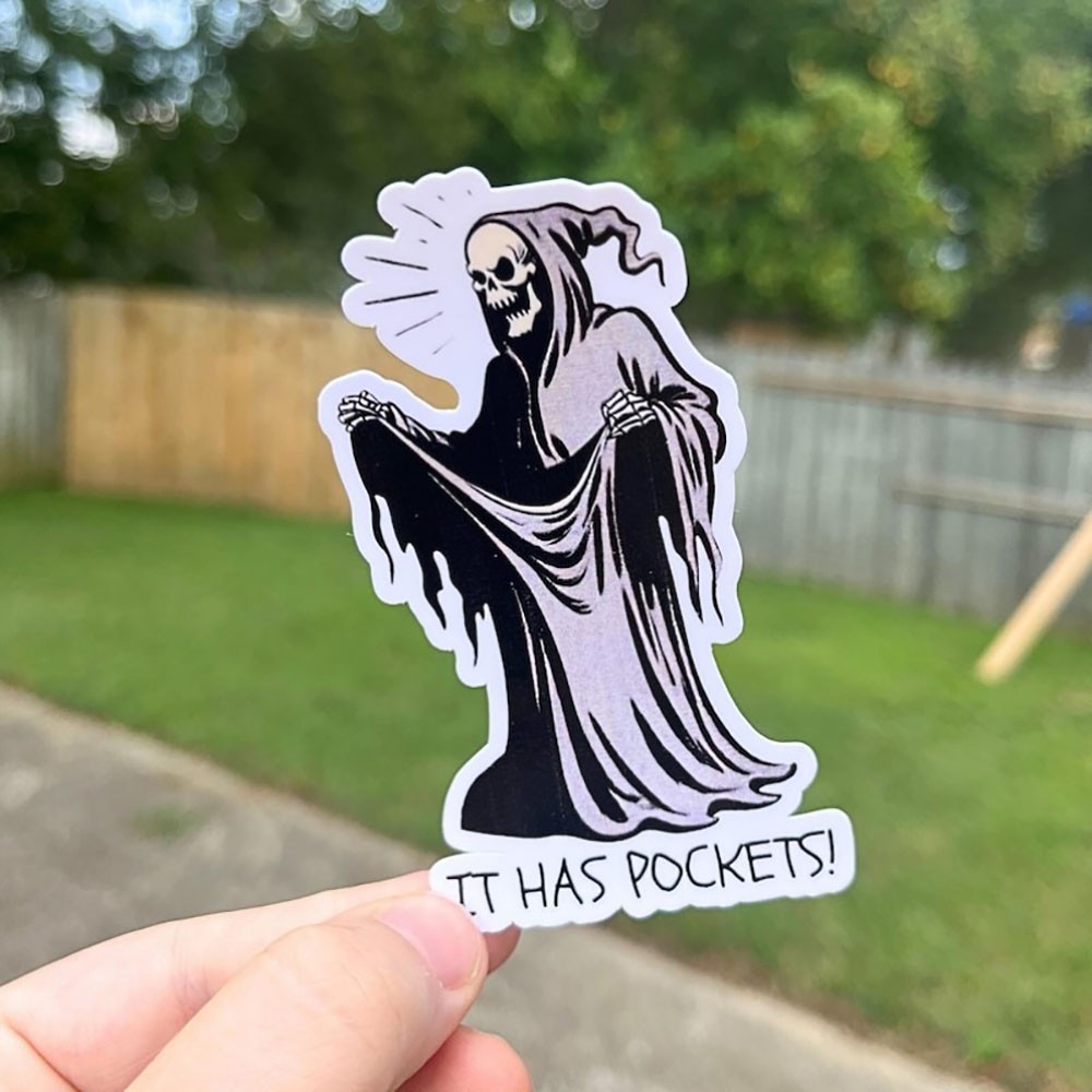 Matte Durable Single-Use Removable Residue-Free Funny Grim Reaper Pocket Sticker
