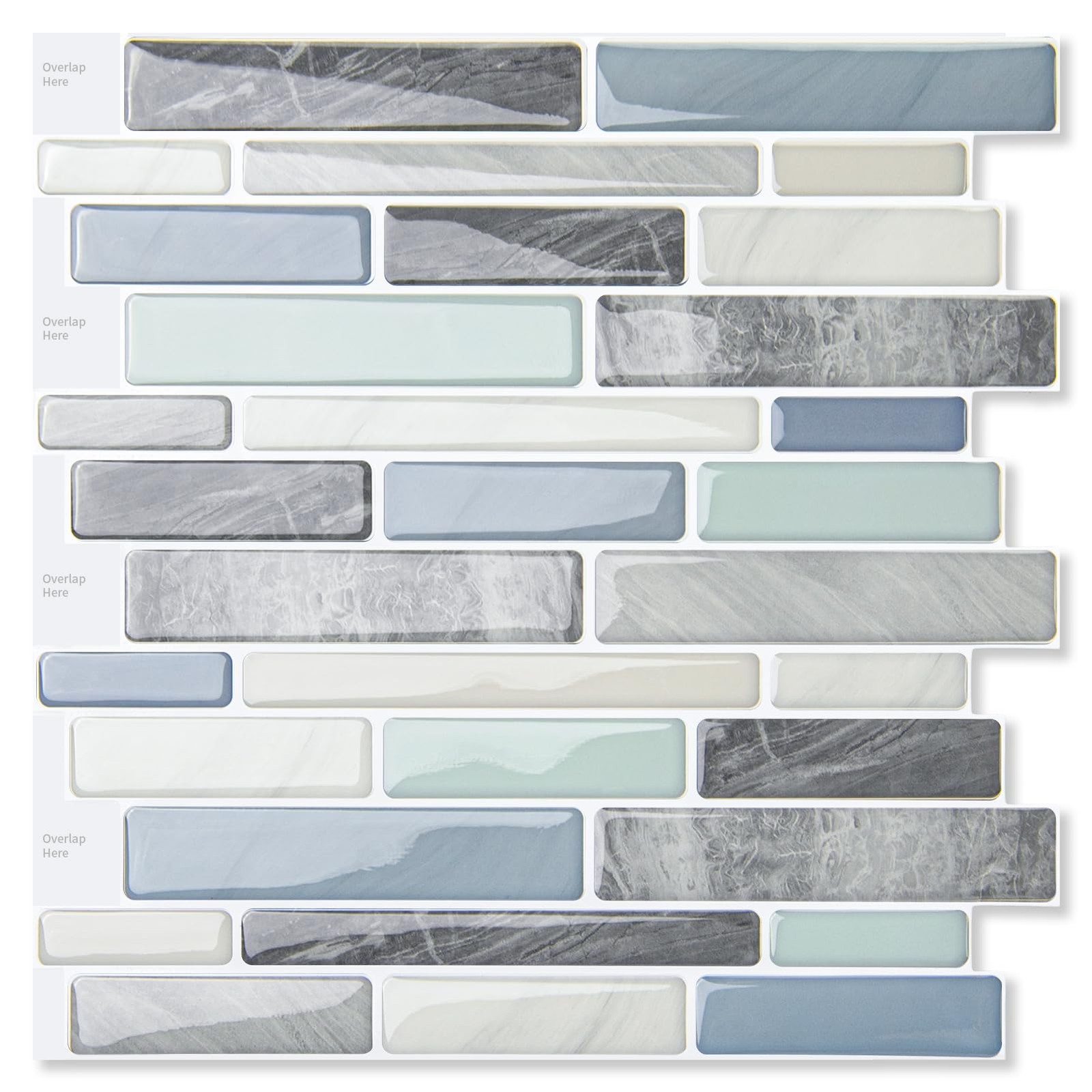 Self-Adhesive Kitchen Backsplash, Marble Look Decorative Tiles (10 Tiles)