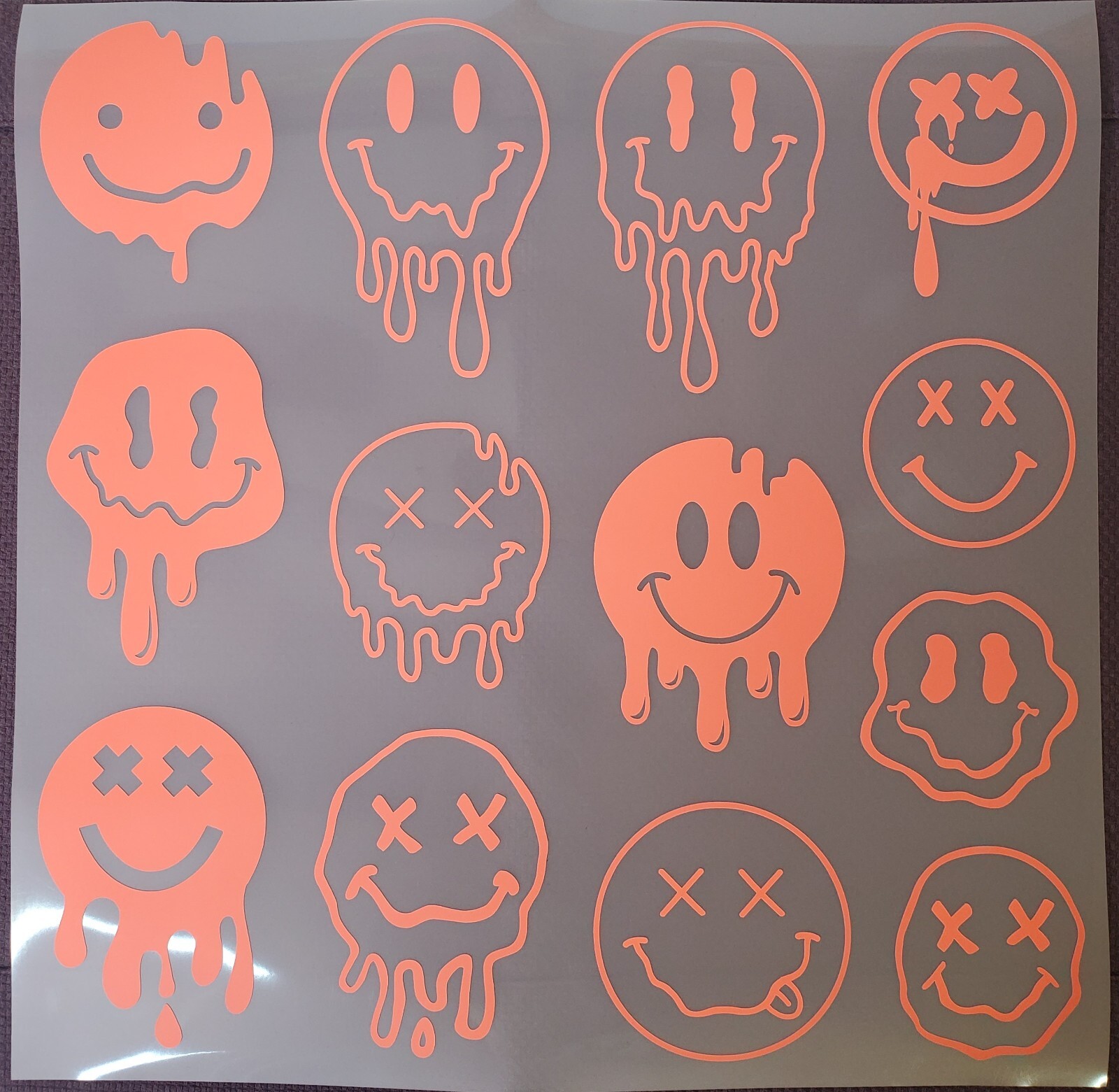 Glow In The Dark Vinyl Decal Smiley Face Drip Effect Lit Studio Decor Full Sheet
