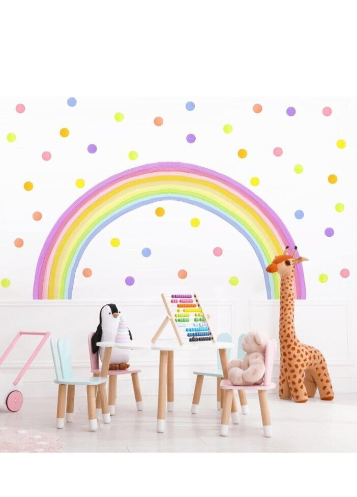 Extra Large Rainbow Wall Decal Colorful Rainbow Polka Dot Wall Decals 84×42 Inch