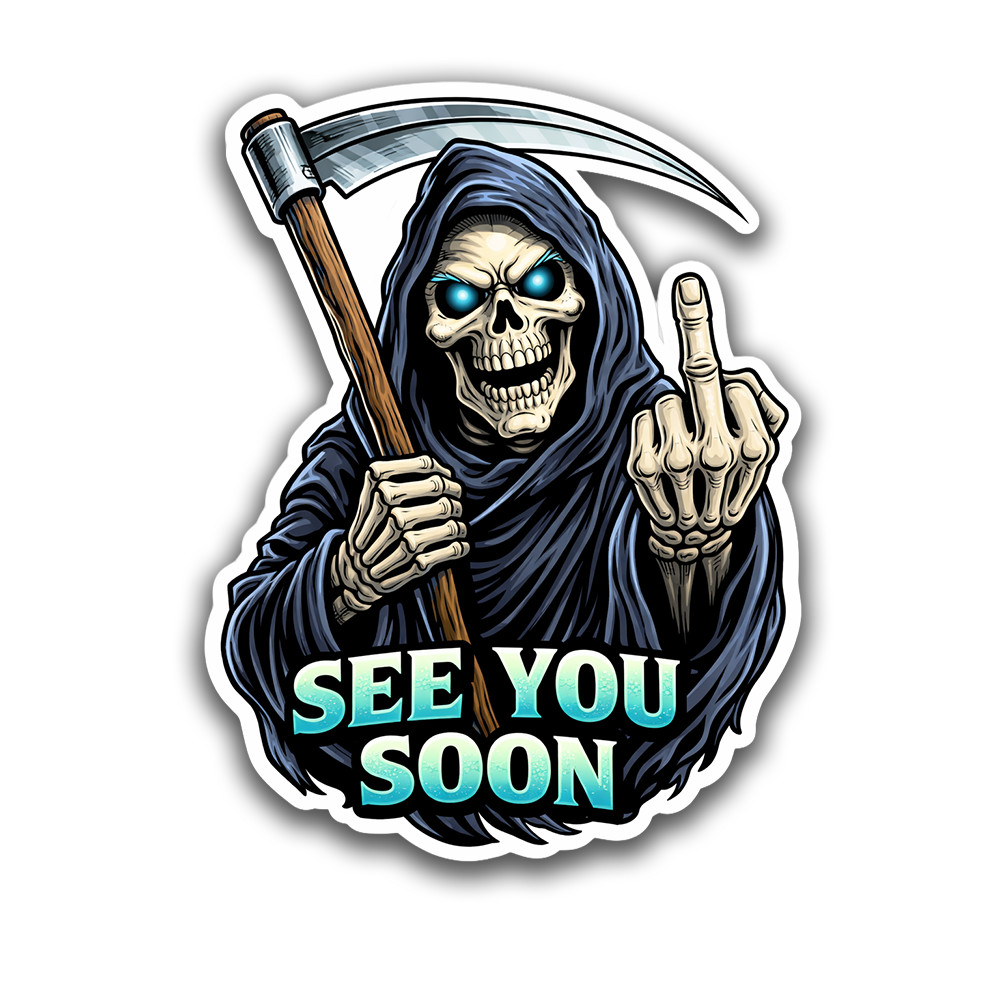 Grim Reaper Middle Finger Sticker 4 inch Vinyl Decal Bumper sticker Car Truck