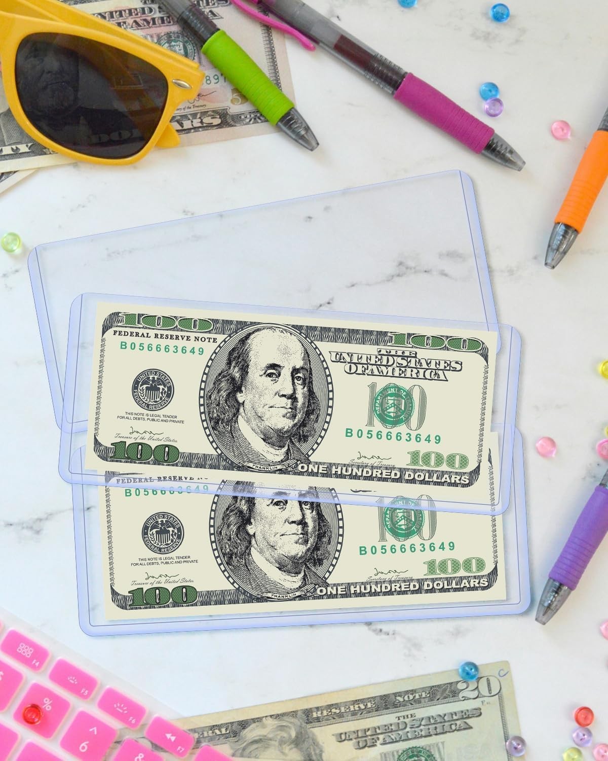 15 Pack Dollar Bill Sleeves – 6.8" x 2.9" Clear PVC Currency Sleeves, Hard…