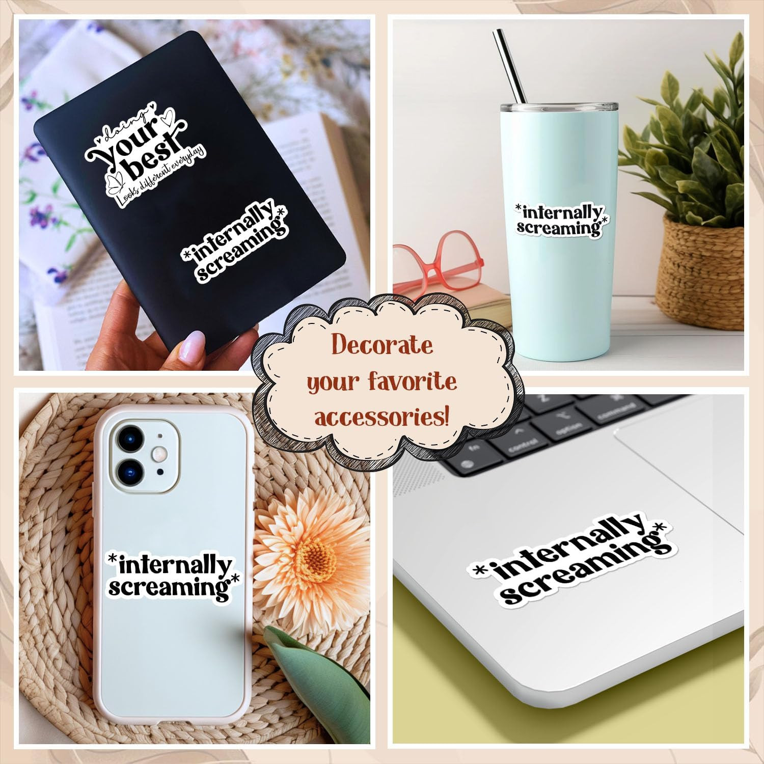 (3Pcs) Internally Screaming Sticker Funny Cute Meme Mental Health Humor Gift Wat