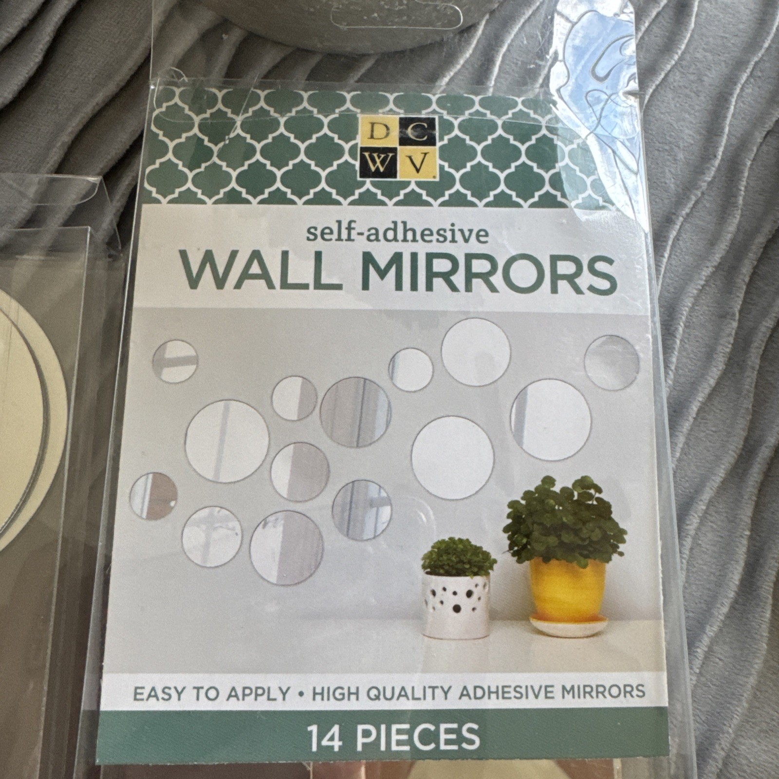 NIB 14pc Peel &Stick Self-Adhesive Silver Circle Wall Mirror Decals 2 PACK 28PCS
