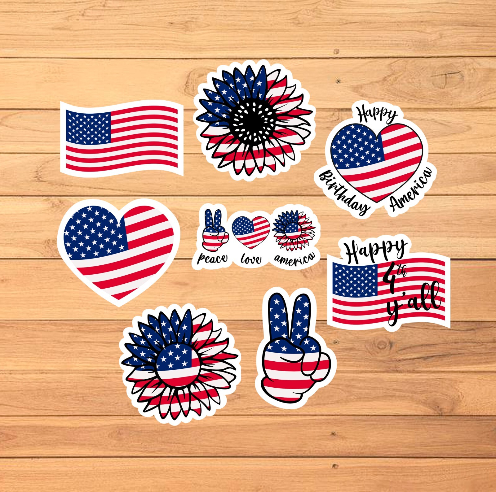 Patriotic Stickers / 2 1/2 Inch / Set of 8 / 5 Style Options