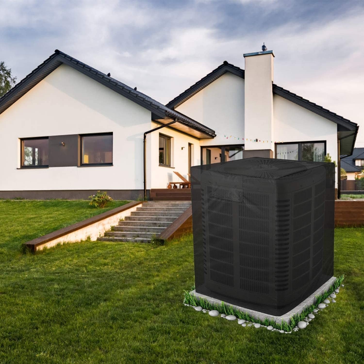 Air Conditioner Cover for Outside Units with Windproof Straps & Reinforced Bu…