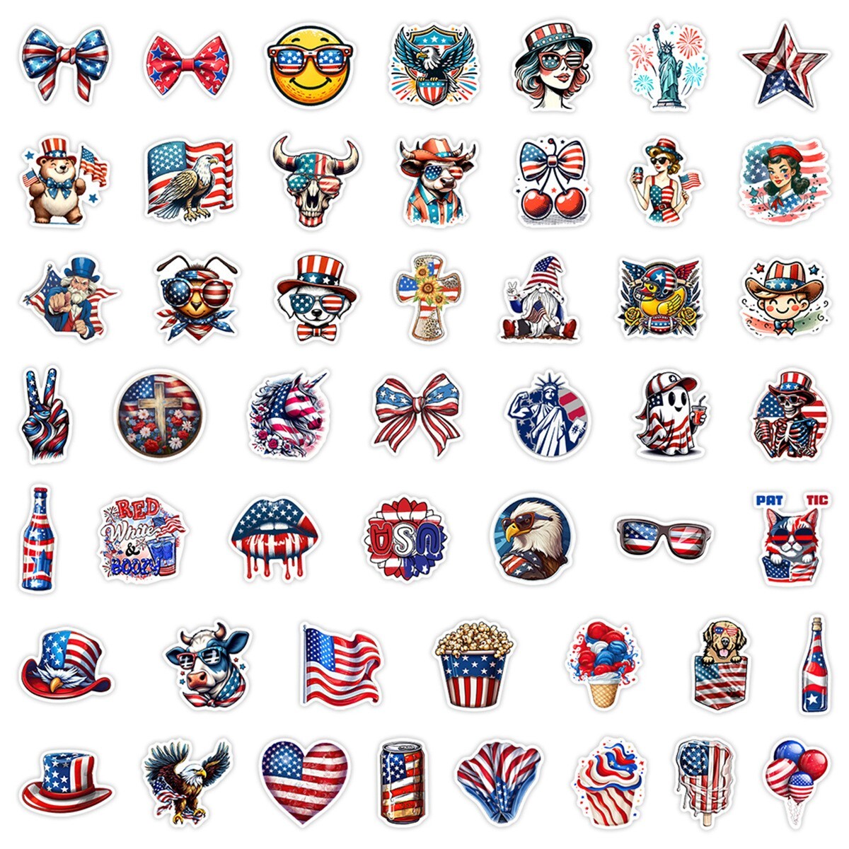 50pcs Waterproof Vinyl Stickers Independence Day 4th Of July Holiday Window Auto