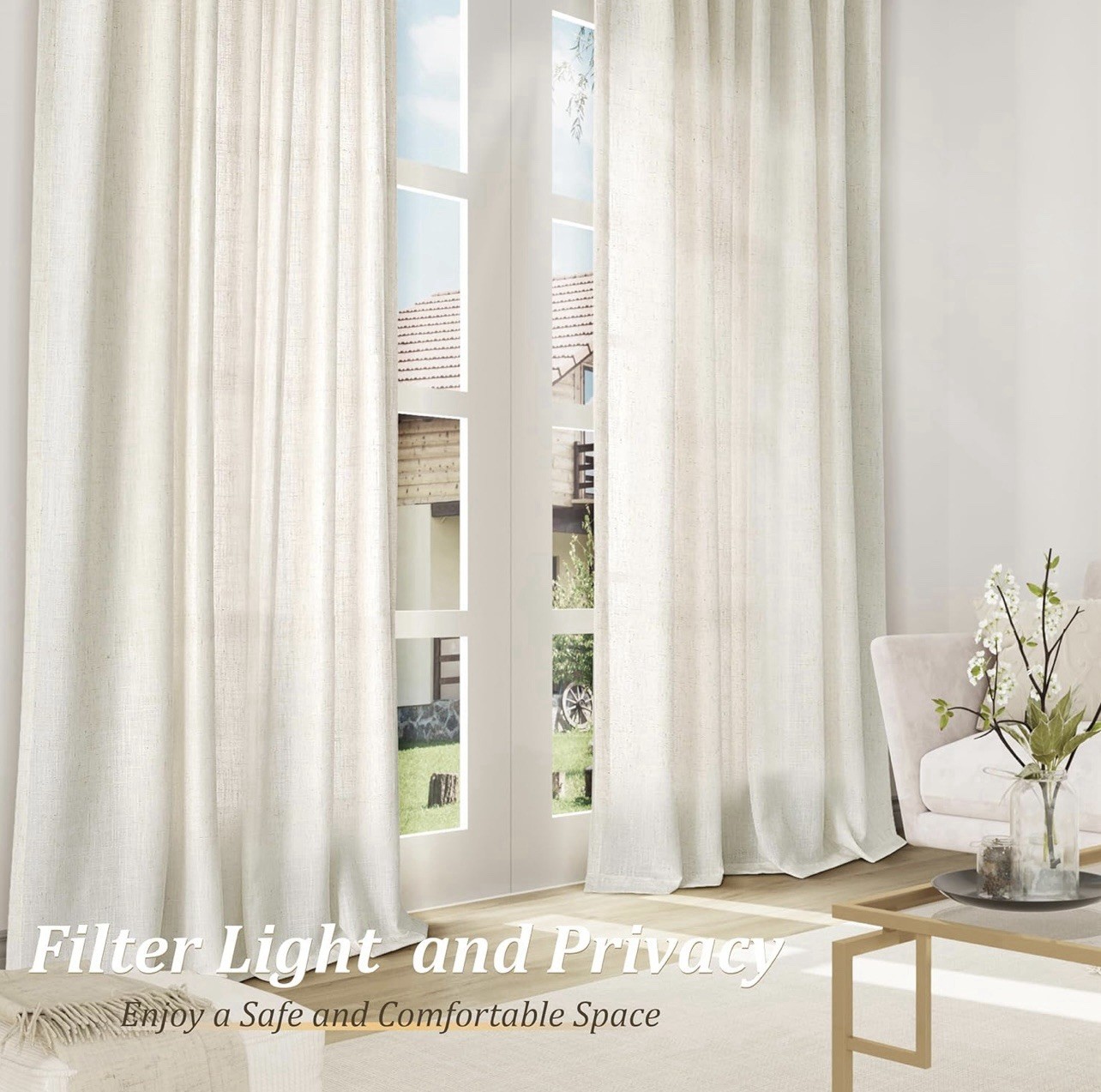 Guken Natural Cream Linen Curtains 120 inches Long for Living Room Bedroom 1 …