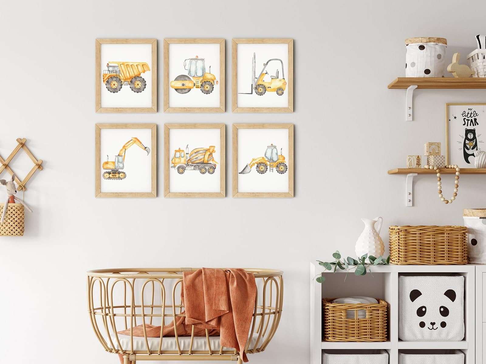 Set of 6 Construction Truck Wall Art Decor Toddler Boys Room Canvas Paintings…