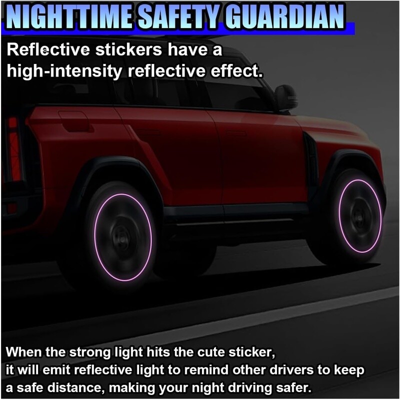 20PCS Reflective Car Wheel Stripe Stickers PVC Waterproof Tire Rim Decals New