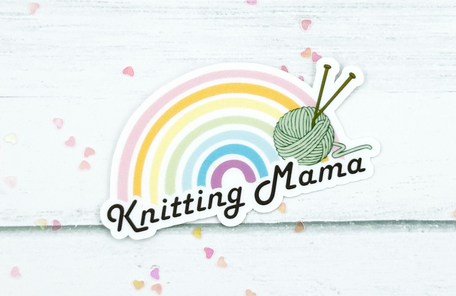 Rainbow Sticker Knitting Mama Water Bottle Vinyl Decal Matte Finish 3 Inch Wide