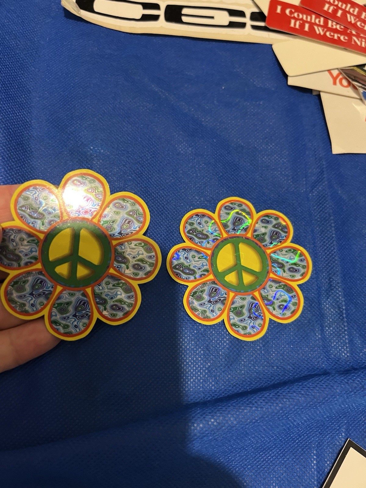 PEACE SIGN ~ FLOWER POWER – Small Holographic Sticker Set Of Two