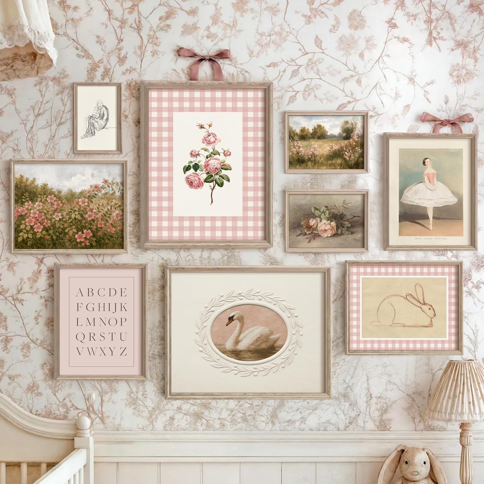 Vodefoad Pink Nursery Wall Art Set Retro Baby Girl Nursery Wall Decor Cute Ki…