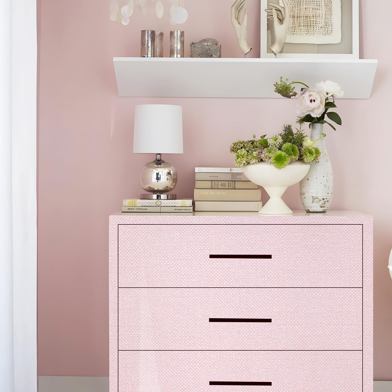 Pink Grasscloth Wallpaper Peel and Stick Textured Contact Paper 15.75inchx118…