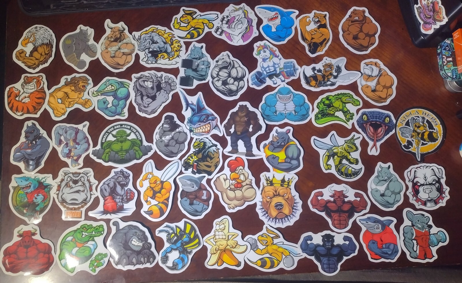 Muscular Animal Team Mascot lot of Stickers pvc gloss sticker set 50pc 2"-3"