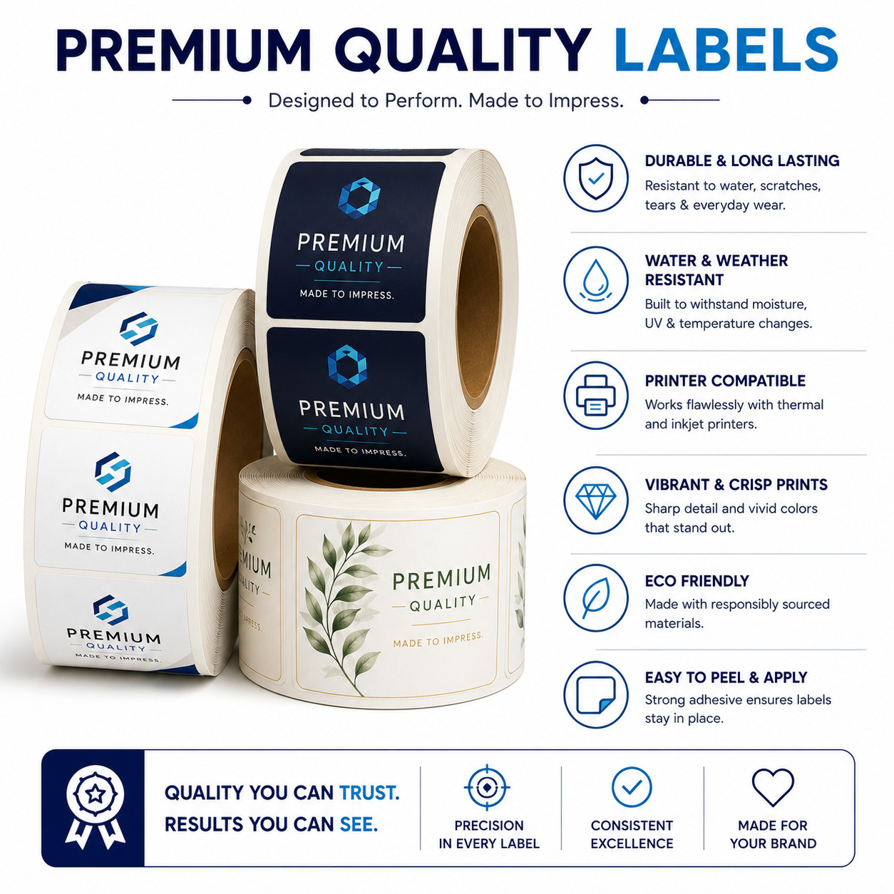Roll Labels Rounded Square Custom Print, Product Packaging Stickers, 100 Pieces