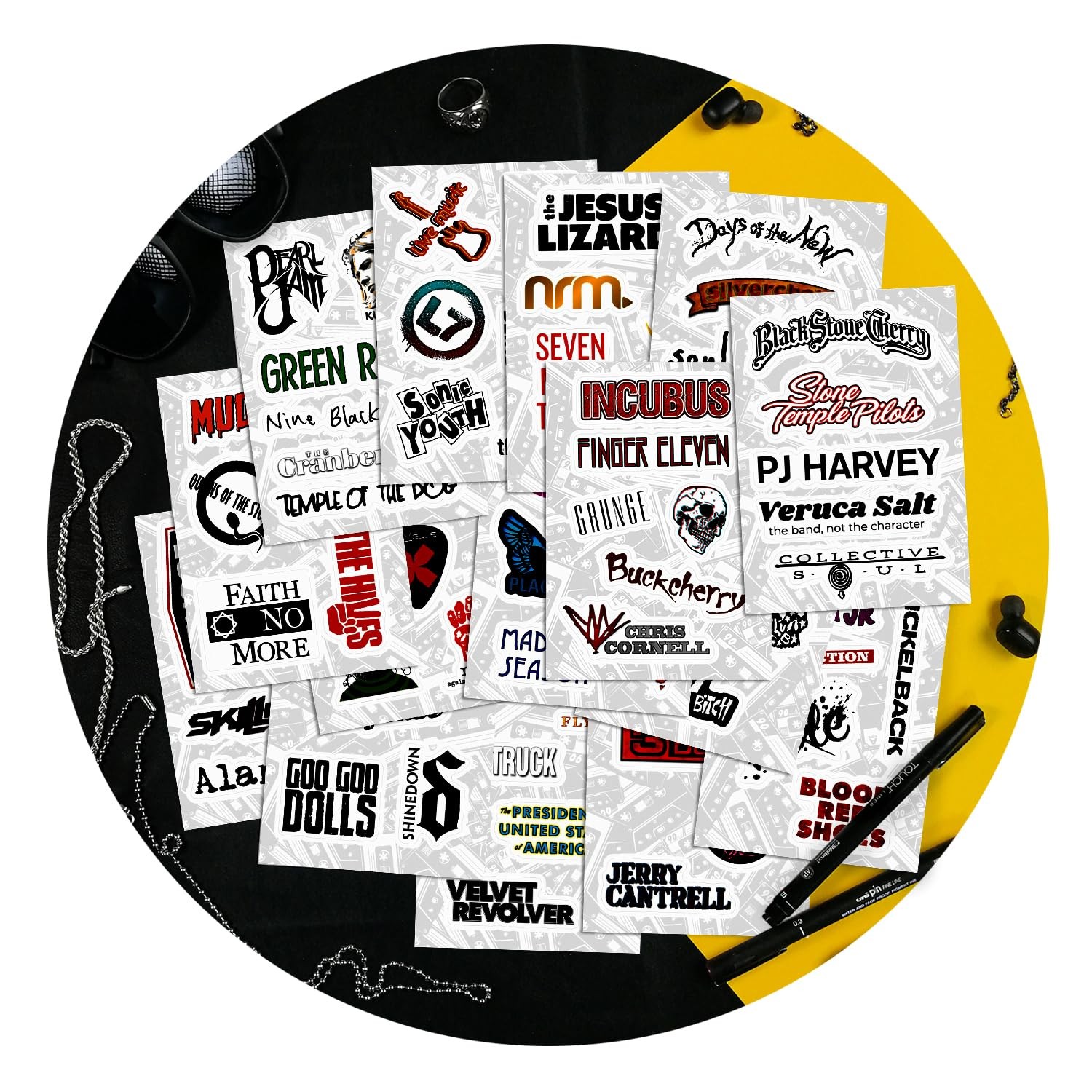 100Pcs Grunge Stickers, 90's Grunge Music, Rock Stickers, Rock Band Decals, Musi