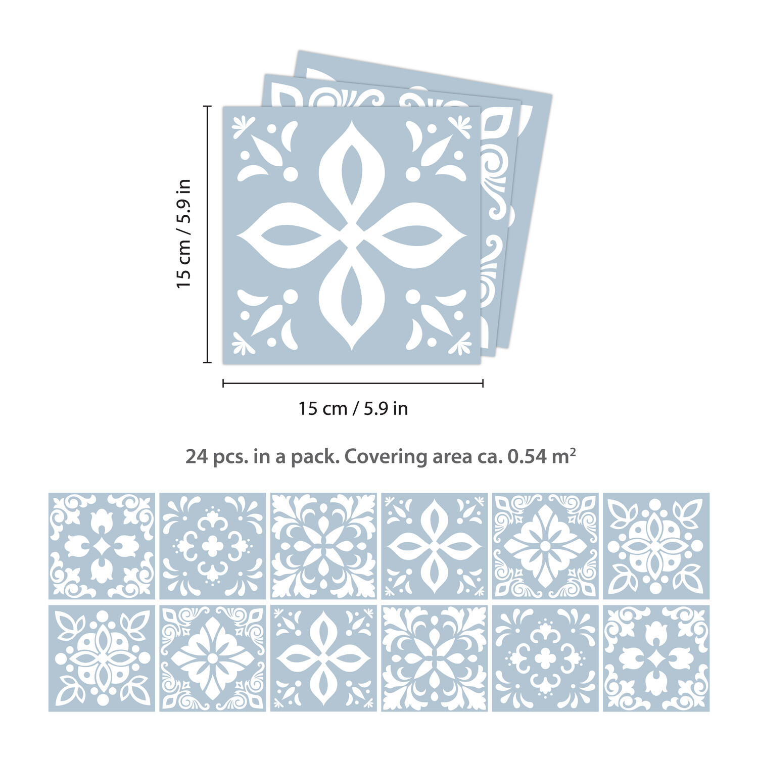 24pcs 6"x6" Triana Blue Grey Cemente Spanish Peel and Stick Tiles Backsplash DIY