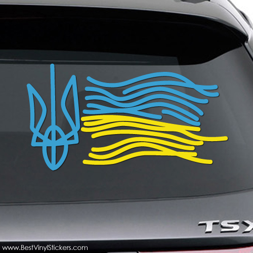 UKRAINE TWO COLOR UKRAINIAN FLAG COAT OF ARMS CUSTOM VINYL DECAL STICKER (U-10)