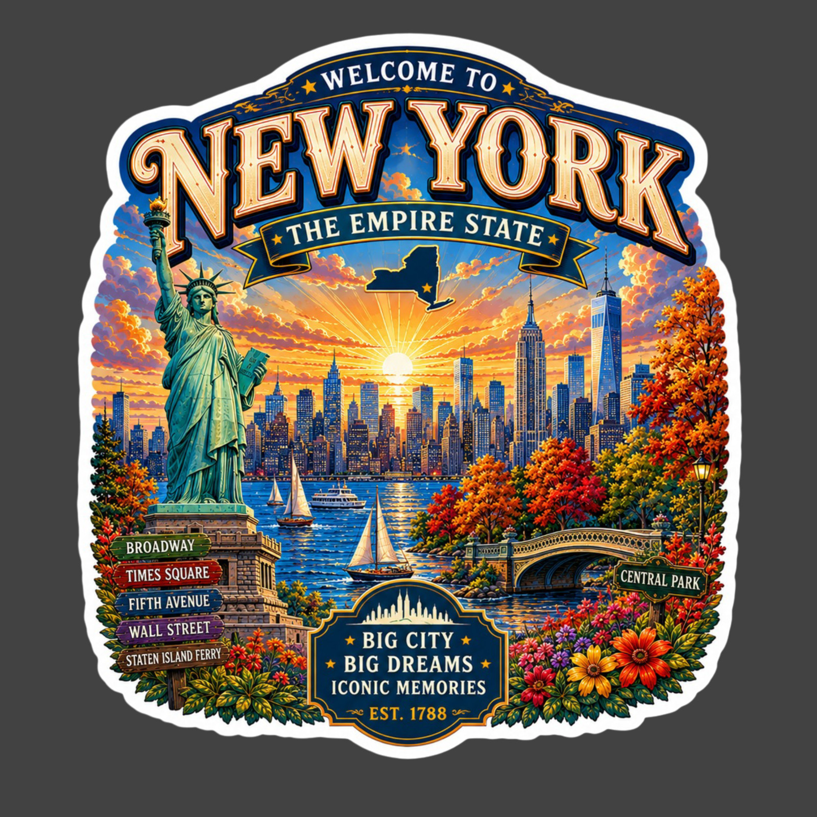 New York Sticker Vinyl Decal Statue of Liberty NYC Skyline Travel Souvenir