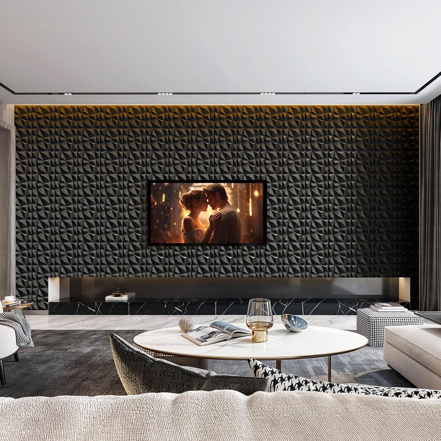 3D Wall Panels 33 Pack 12 x 12 Inch Decorative Wall Panels PVC Accent Wall