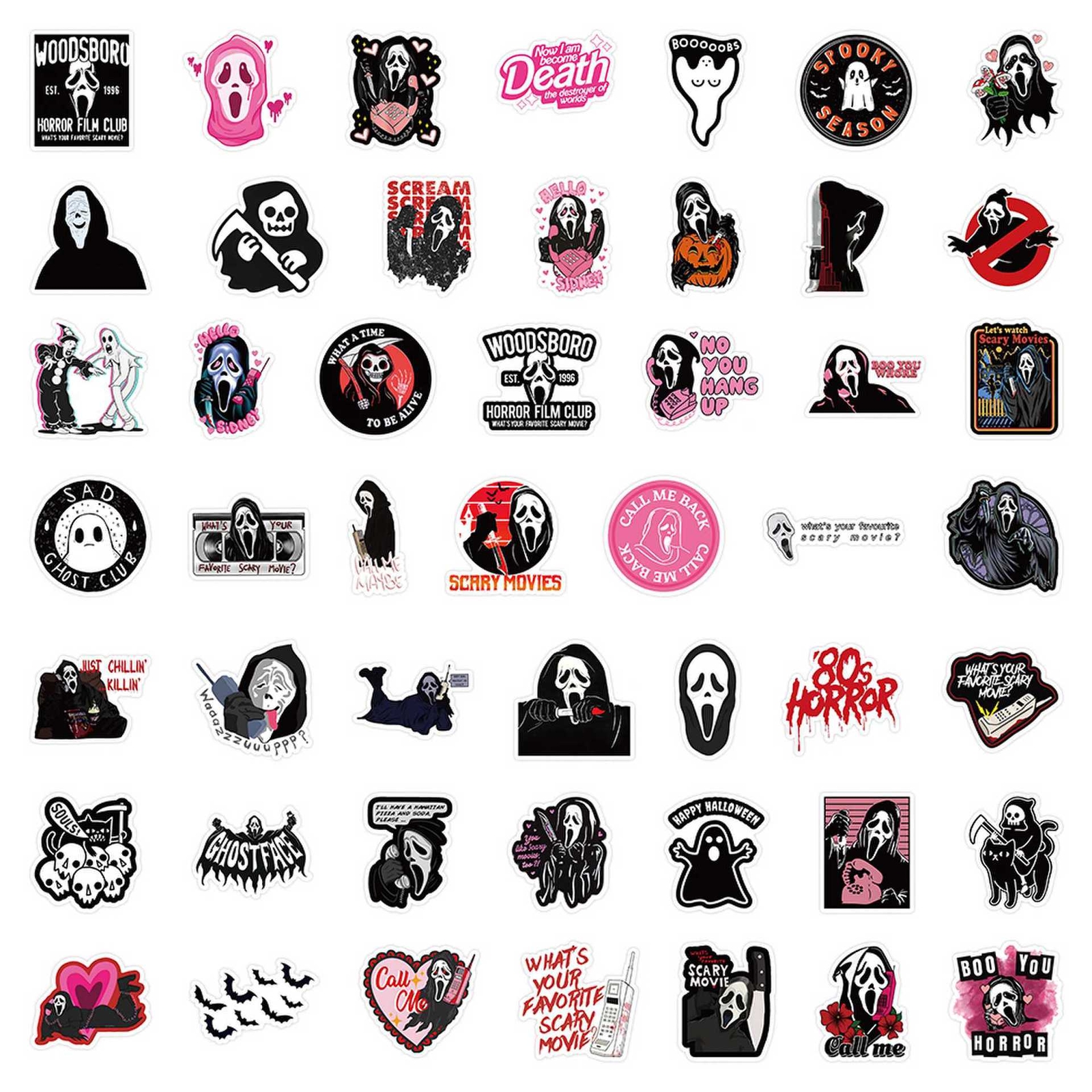100Pcs Black Pink Gothic Skull Horror Stickers for Kids Water Bottle Waterproof