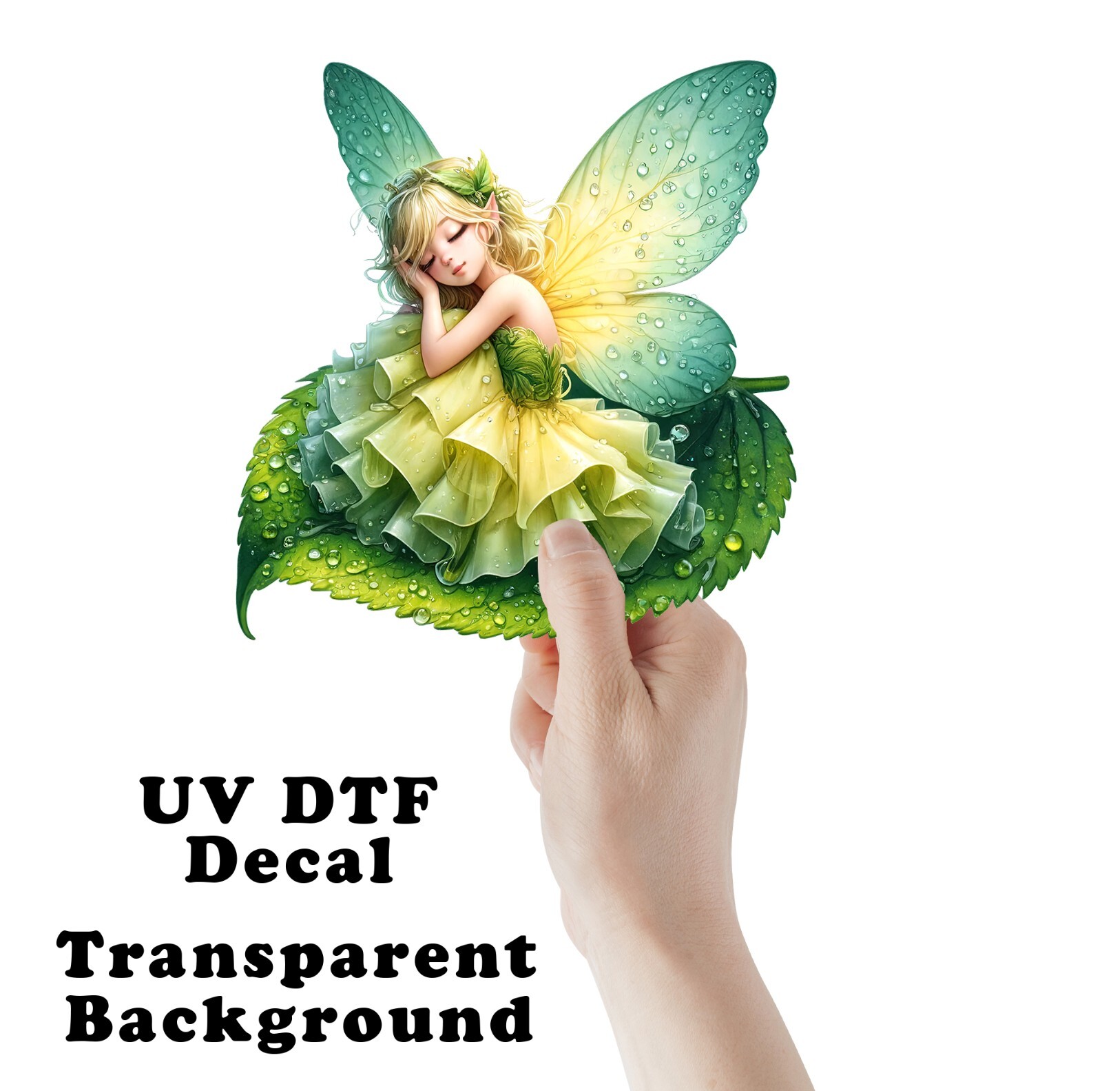 Green and Yellow Fairy UV DTF Transparent Sticker / Decal
