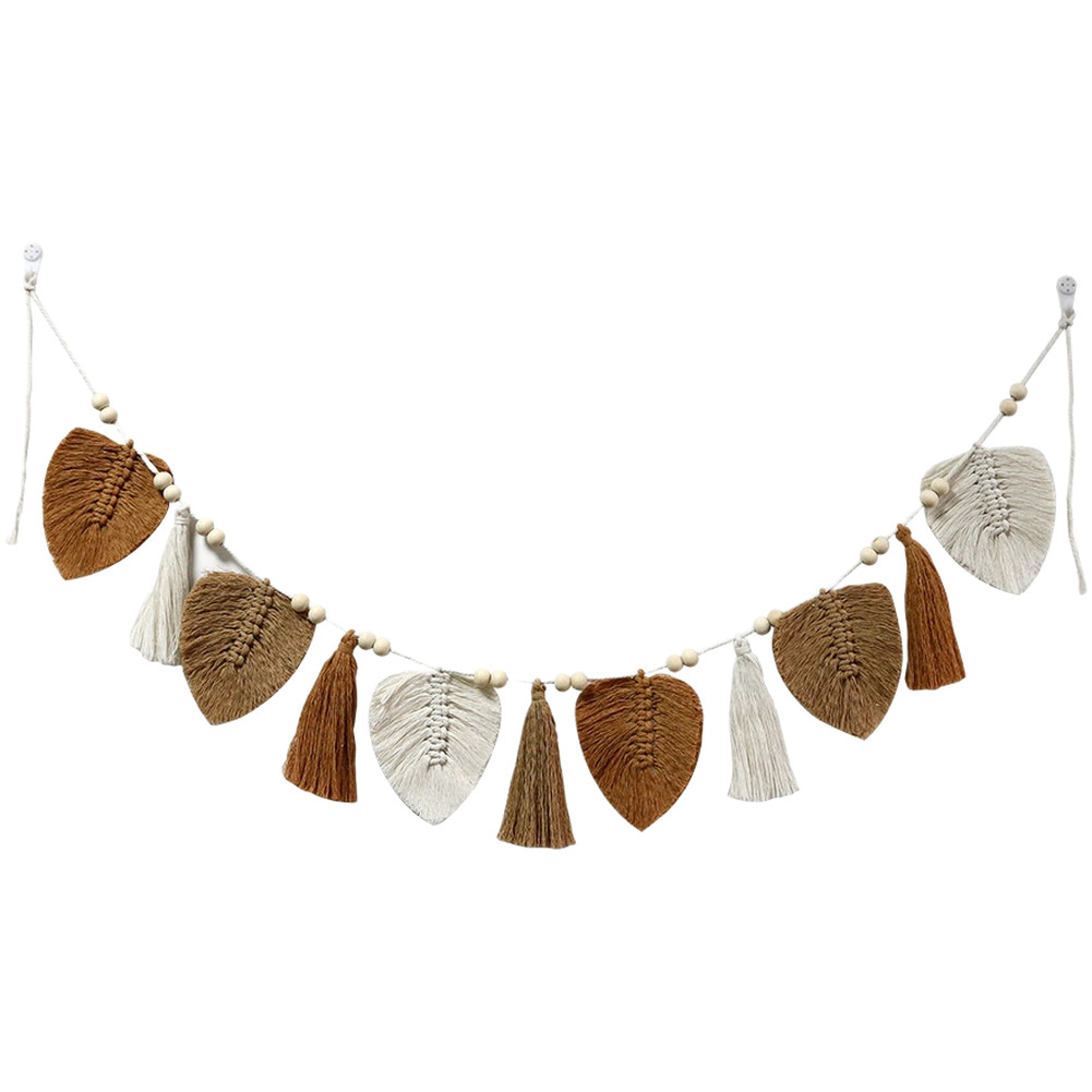 Wall Hanging Tapestry Cotton Blend Hand Woven Bohemian Leaf Fringe Decor