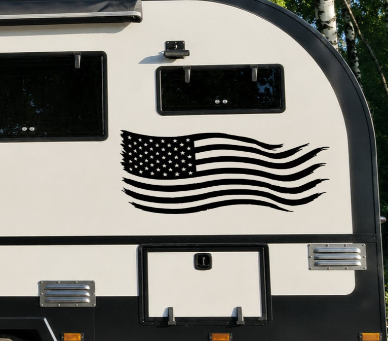 Distressed American Flag RV Camper Decal – Patriotic Motorhome Vinyl Graphic V3