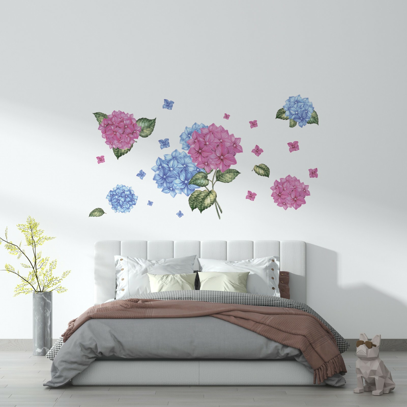 Bedroom Living Room Multicolored Hygrangea Water Vessel Flowers Vinyl Wall Decal