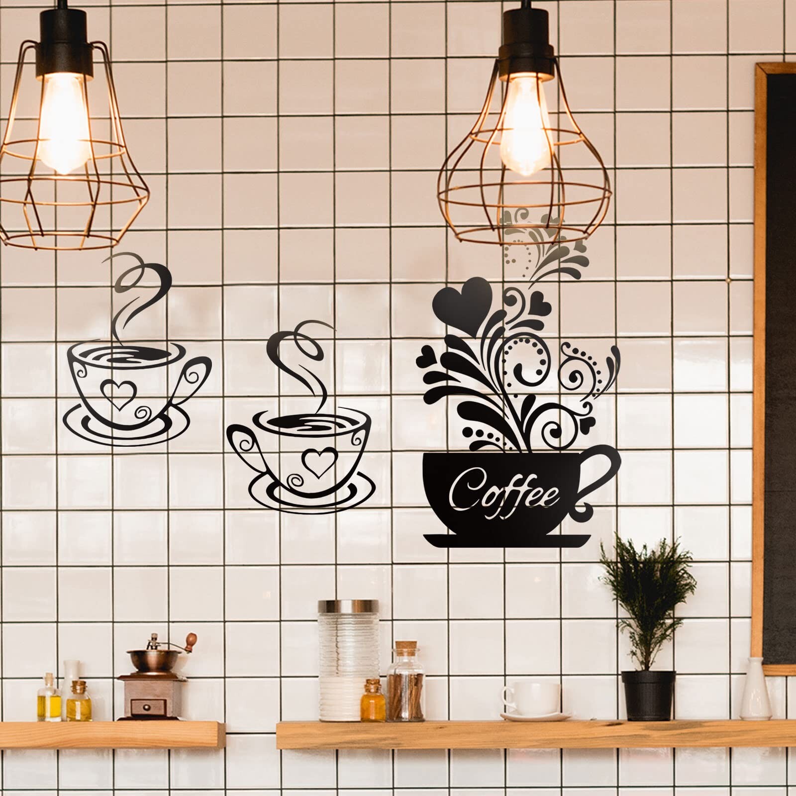 Kitchen Wall Decor Sticker Coffee Tea Cup Flower Wall Art Decor Sticker Black…