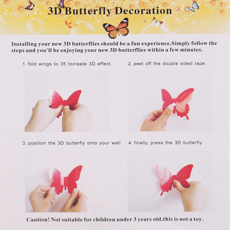 50 PCS Removable 3D Butterfly Reflective Wall Stickers Decals DIY 5 cm Art Decor