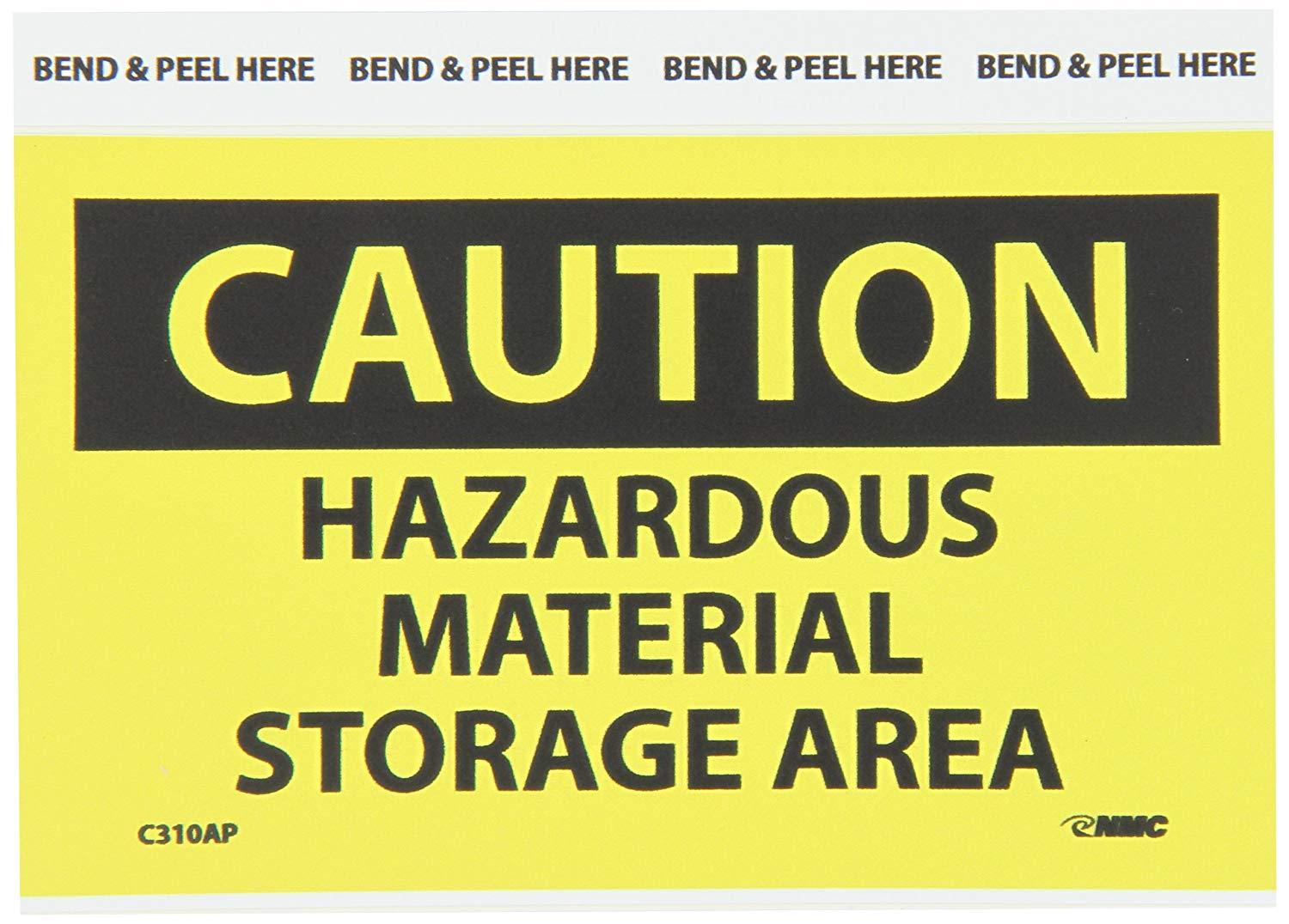 "CAUTION HAZARDOUS MATERIAL STORAGE AREA", 5" W x 3" H, Pressure Sensitive Vinyl