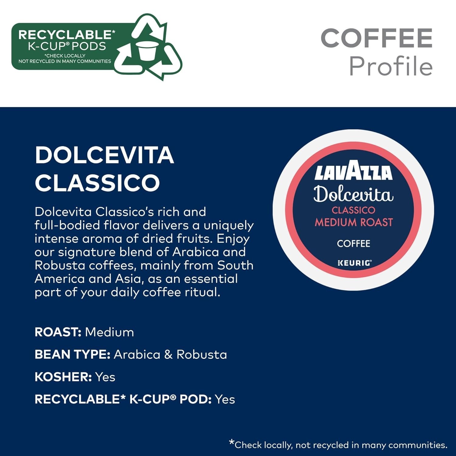 Dolcevita Classico, Single-Serve Keurig K-Cup Pods, Medium Roast Coffee, 40-Coun