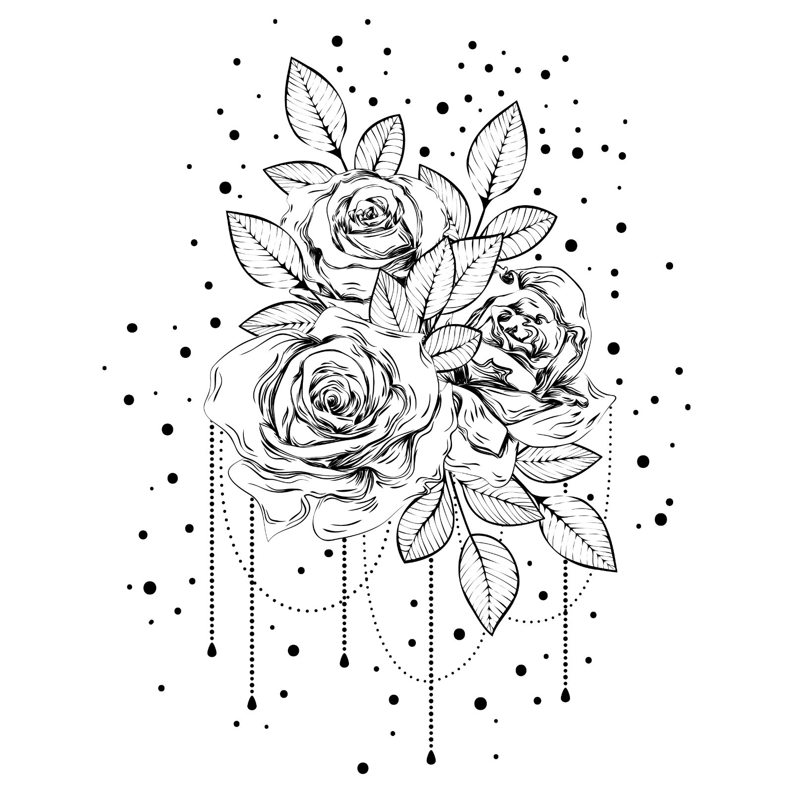 Rose Sticker (4 Inch) Gothic Retro Vine Sketch Vintge Botanical Floral Dots