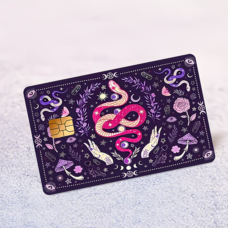 Pink & Purple Snakes with Floral Mushrooms & Sun Moon Credit Card Skin Sticker