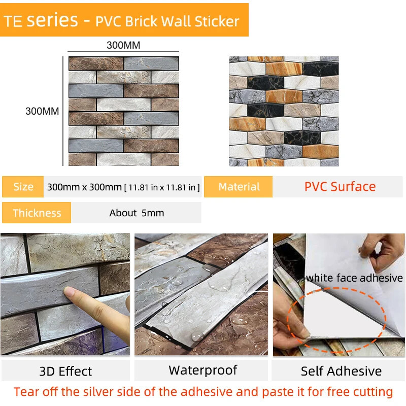 15PCS Wall Sticker Waterproof PVC imitation brick Wallpapers for TV walls living