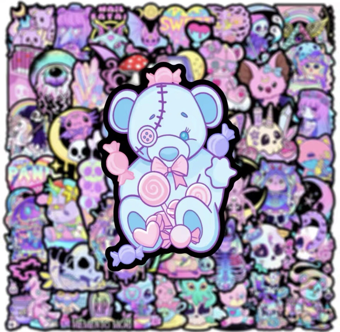 Cute Gothic Stickers 50pk Mixed Pastel Cute Goth Pink Fun Stickers