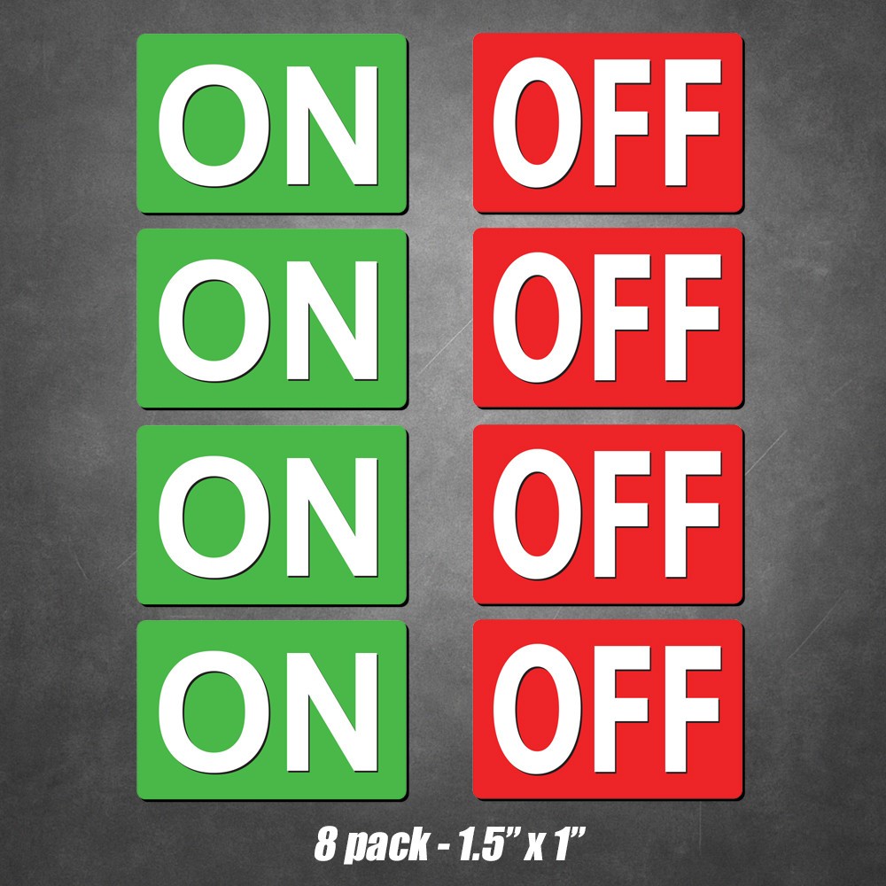 ON OFF Light Switch Stickers Vinyl Decals Garage Door Labels 8-Pack 1.5in x 1in