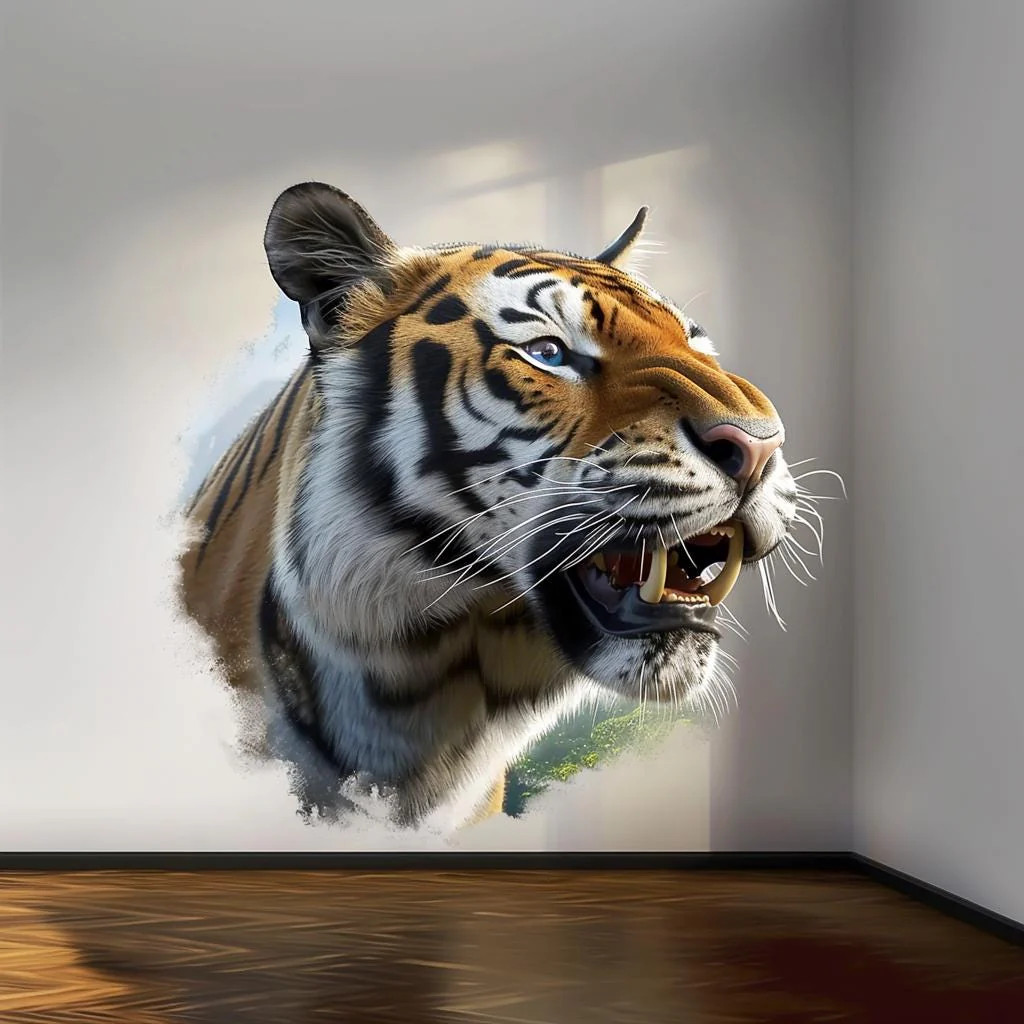 Photorealistic Tiger Wall Decal Sticker | Fierce Jungle Cat Art