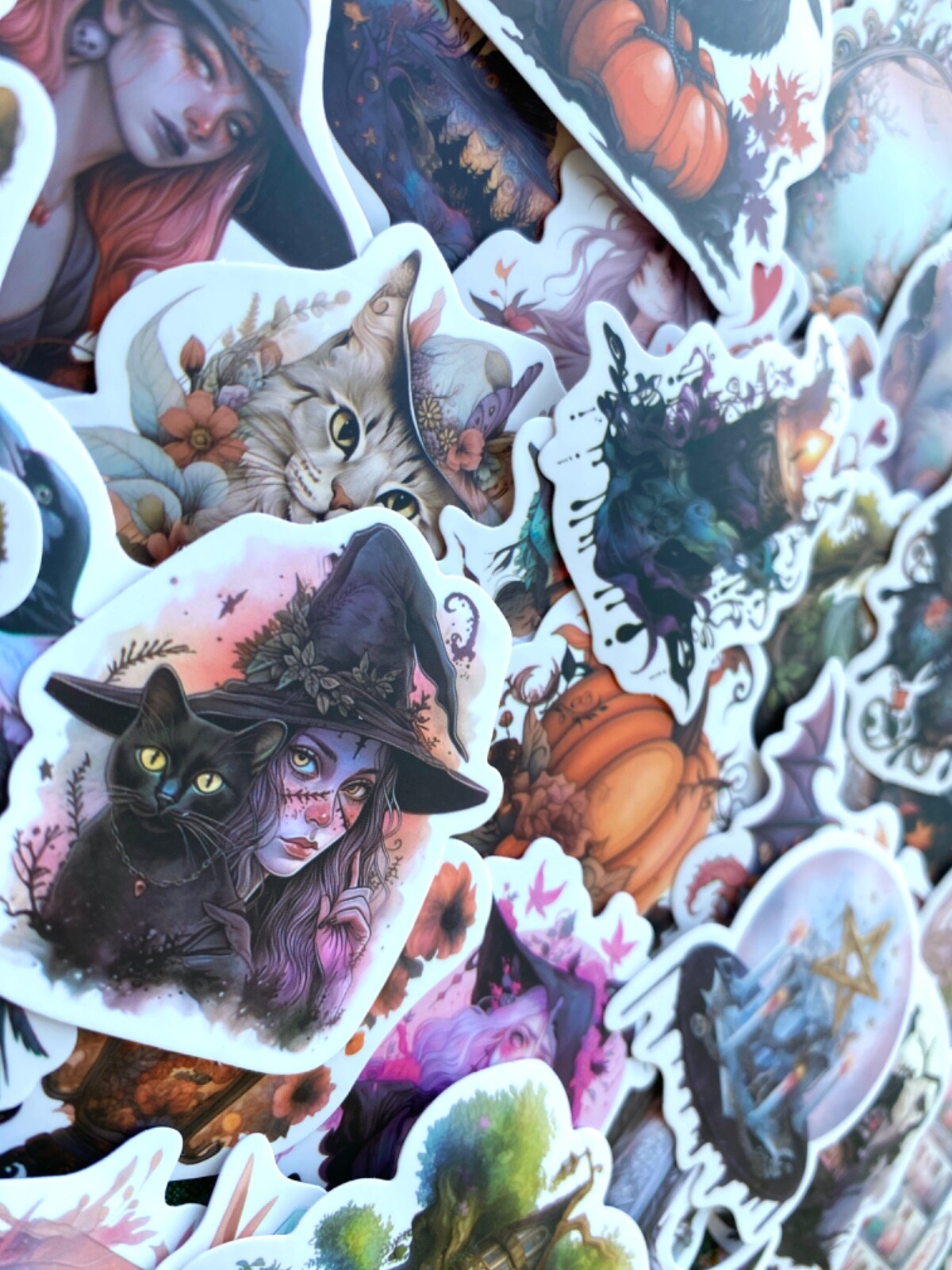 5-50 pcs Gothic Witch Stickers, Halloween Raven Dark Candle Water Bottle Decals