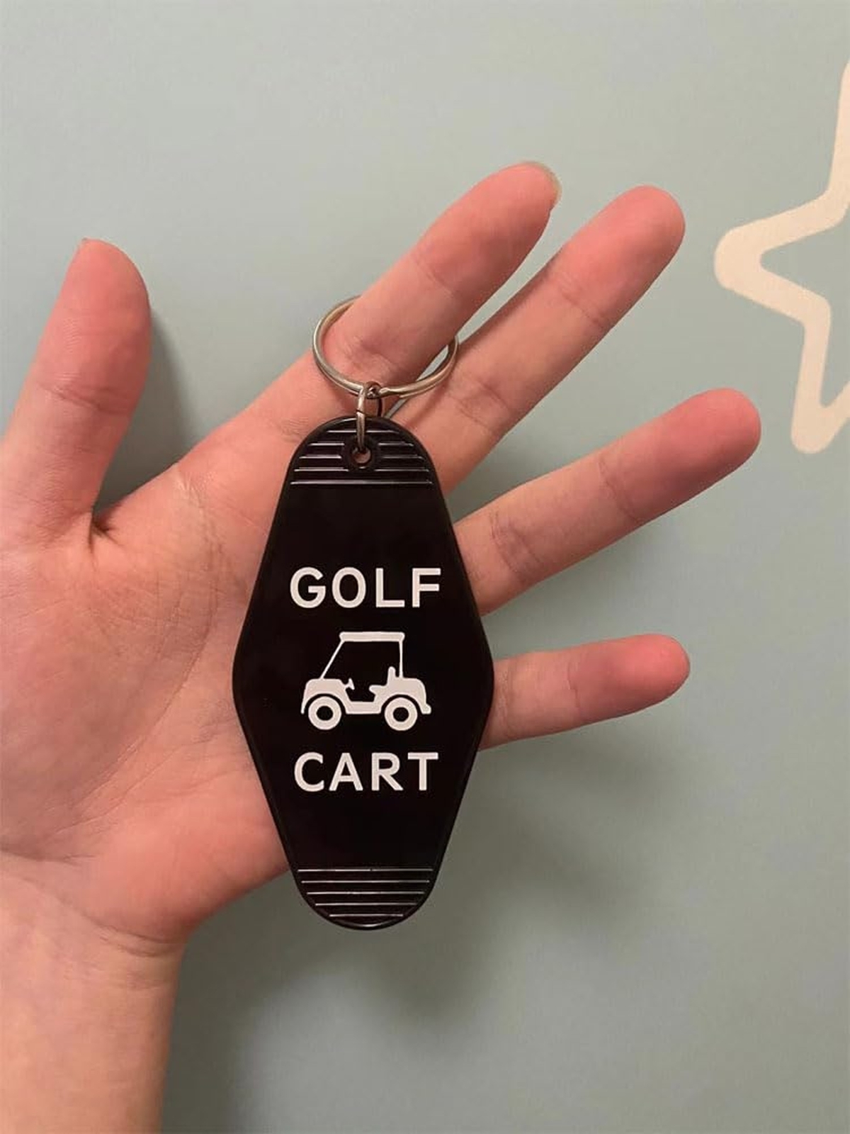 Golf Cart Keychain Plastic Retro Motel Golf Cart Key Chain for Women Men Black
