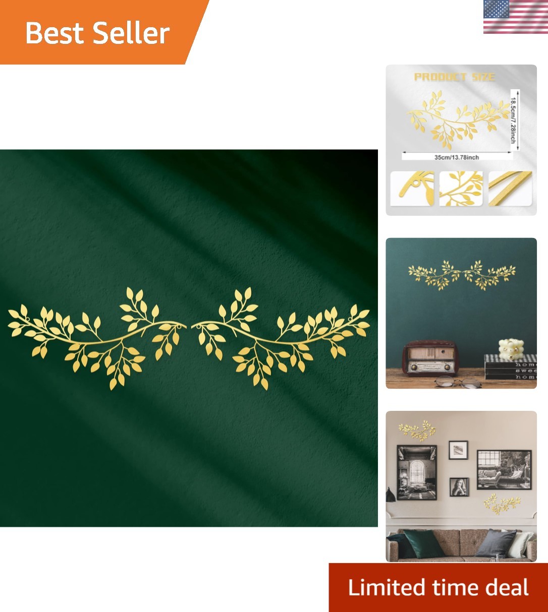 Sculptural Gold Leaf Wall Decor – 2 Decorative Wrought Iron Pieces