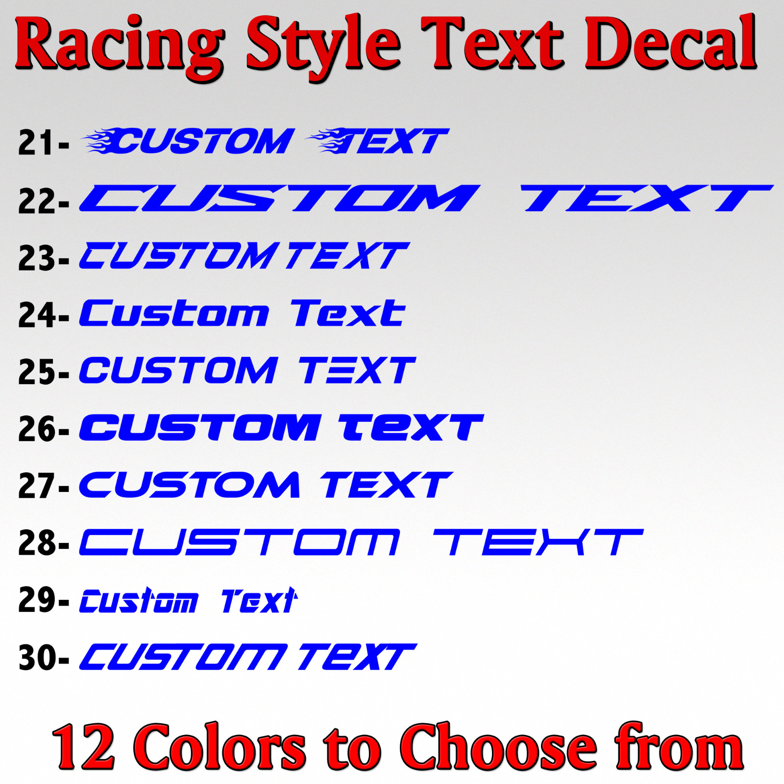 Racing Style Custom text die-cut no background Lettering name car decal Vinyl V2