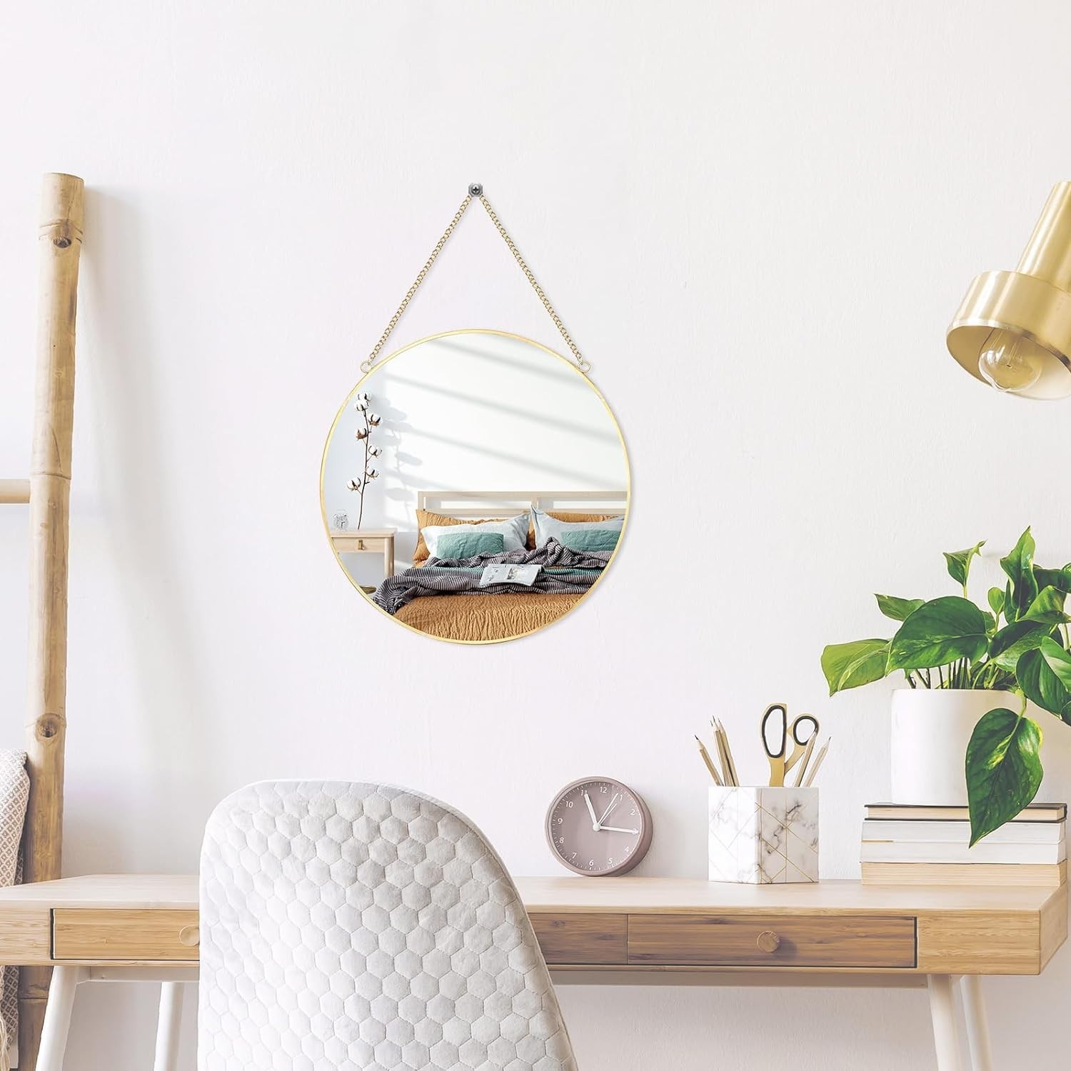 Polished Gold Decorative Mirror – 9.8 inch Round Hanging Accent for Home